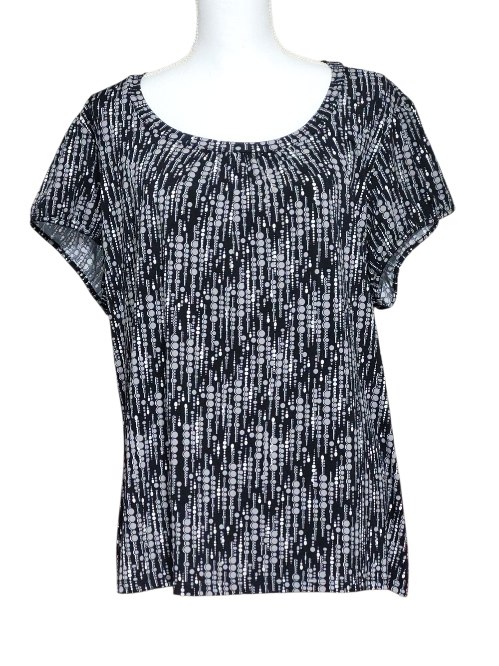 Worthington Woman Stretch Black & White Geometric Dot Print Top